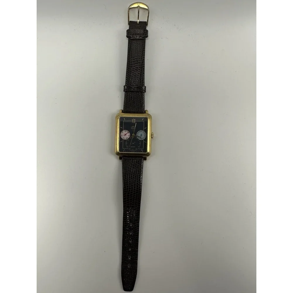 Jaz Paris N5CQ63 Triple Date Tank Watch New Battery 30MM 7.75
